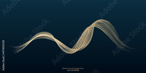 Abstract vector zen art by gold brush stroke wave curve line isolated on dark teal blue background
