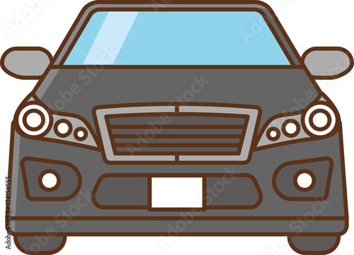 Black luxury car seen from the front, sedan type.