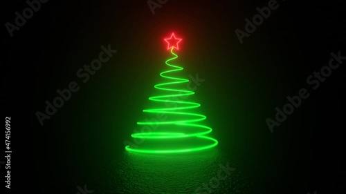 Wallpaper Mural Green glowing light stripes in the shape of a Christmas tree and red star on a black background. Symbol of New Year and Christmas. Winter holiday background. Seamless loop rotation, 3D animation 4K Torontodigital.ca