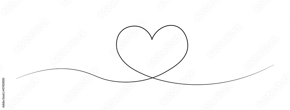 Fototapeta premium Art line continuous heart icon isolated on white background. Love outline symbol, Valentine's Day one line design vector illustration.
