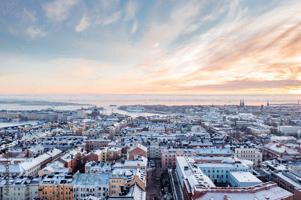 Helsinki at sunset in winter