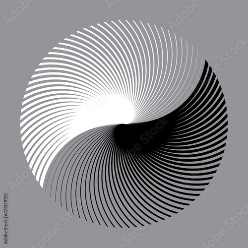 Circle with curved lines black and white colors. Yin and Yang symbol. Art line geometric design.