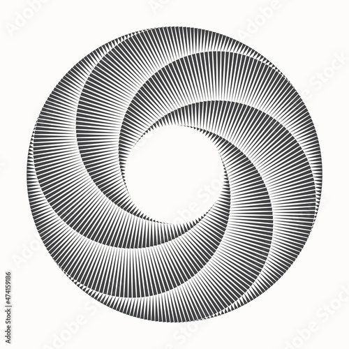 Abstract background with rotating elements. Rotating circle as dynamic icon or logo or badge. Art lines design.