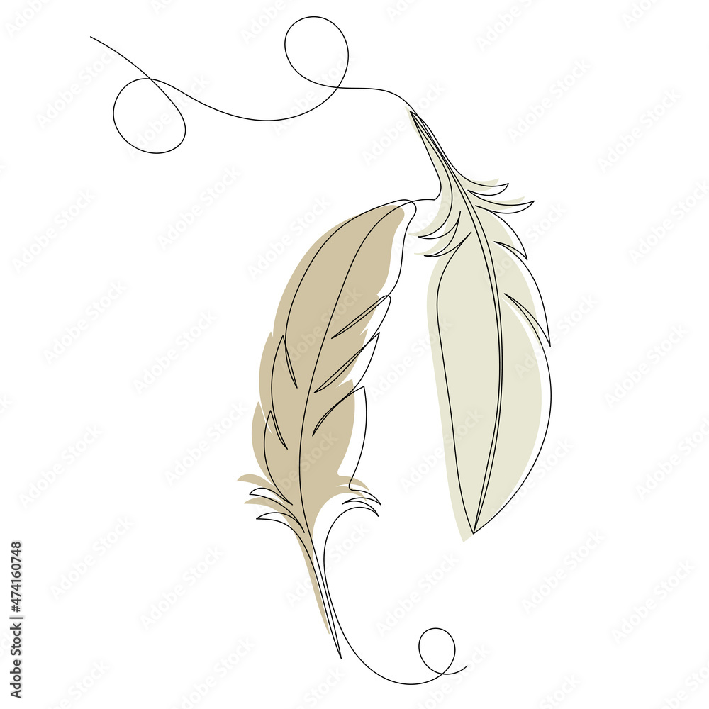 Naklejka premium bird feathers drawing sketch, vector, isolated
