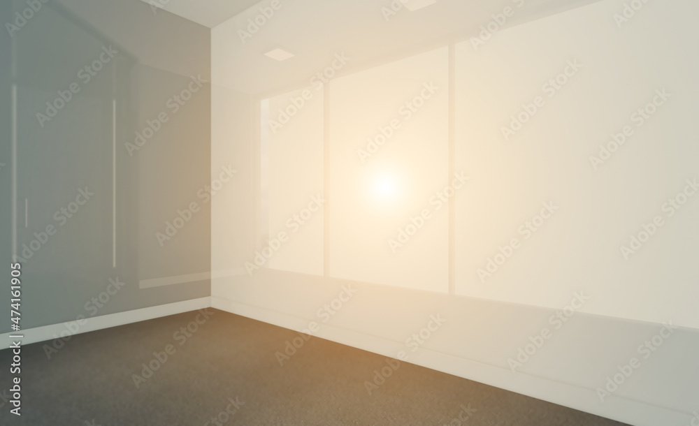 Fototapeta premium Blank office interior. Mockup. 3D rendering.. Sunset.. Sunset.