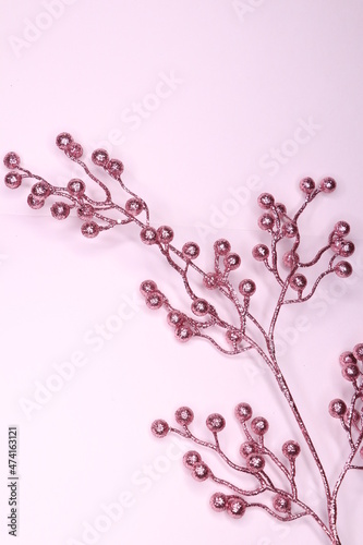 Shining, pink branch for decoration on a white background