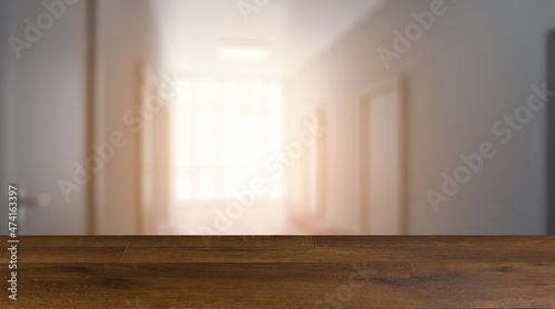 The Corridor in office building. 3D rendering. Background with empty table. Flooring. © COK House