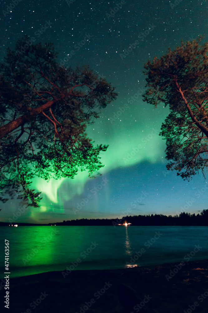 night landscape with northern lights