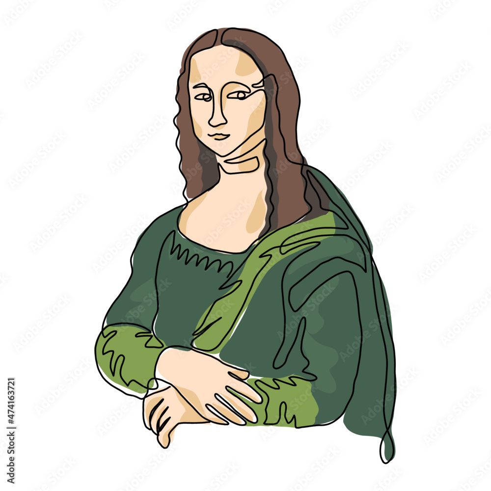 Mona Lisa (Gioconda) cartoon vector portrait illustration line art Stock  Vector | Adobe Stock