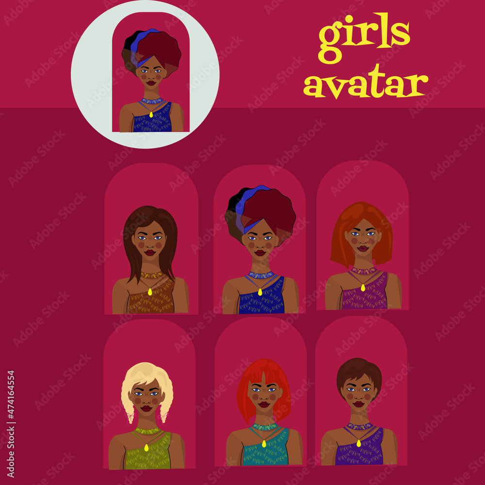 people character avatar cute lady cartoon character character different female emotion set