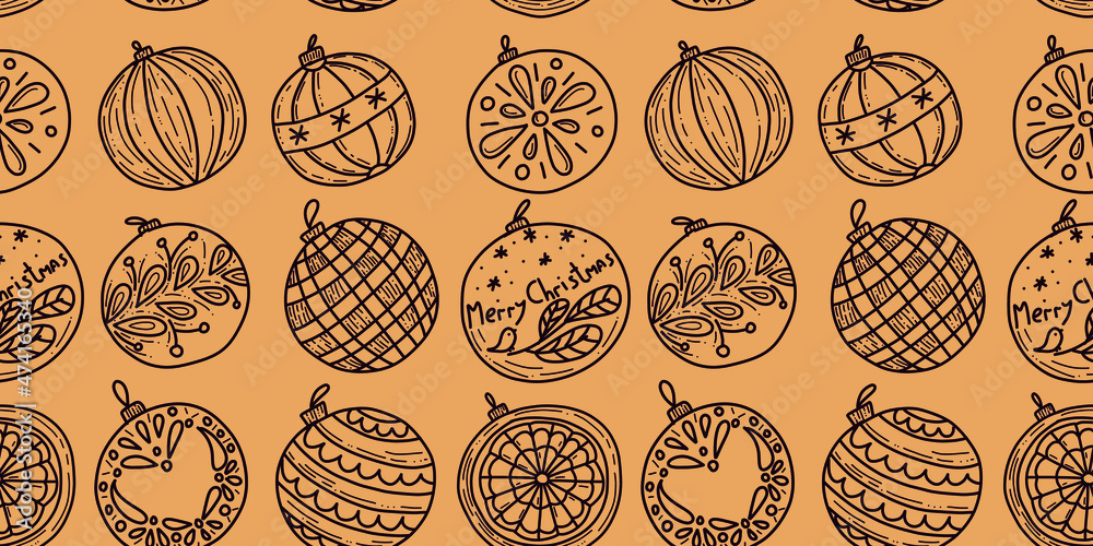 pattern for new year and Christmas with Christmas tree balls on a dark background for printing on fabric and packaging pattern for new year and Christmas with Christmas tree balls on a dark background for printing on fabric and packaging