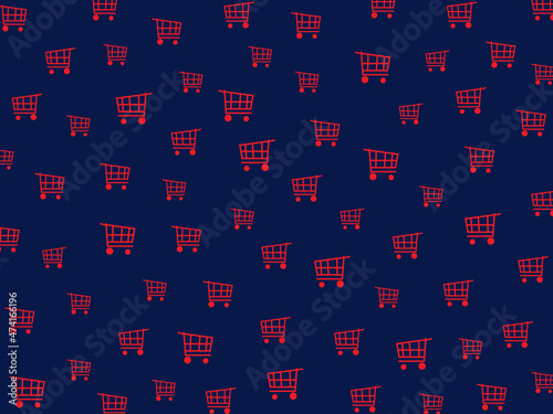 Shopping Cart pattern design on navy blue background. 