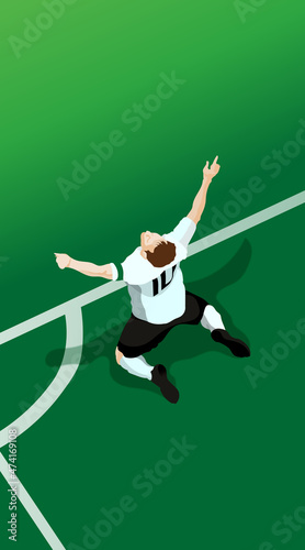 Soccer Illustration. A soccer star celebrating a kneeling goal. Vector