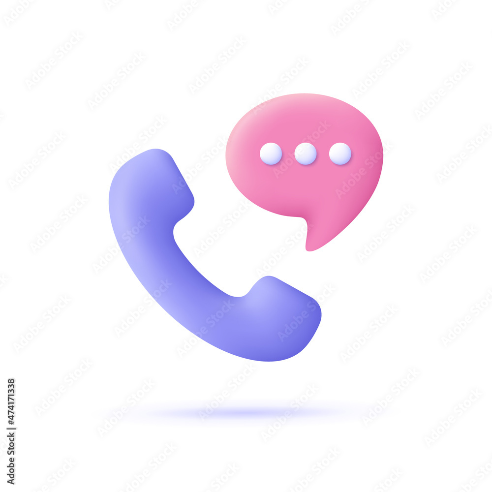 Phone handset with speech bubble. 3d vector icon. Cartoon minimal style. Support, customer service, help, communication concept. Phone handset with speech bubble. 3d vector icon. Cartoon minimal style. Support, customer service, help, communication concept.