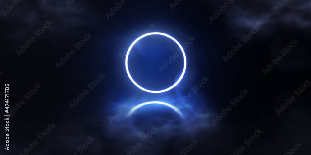 Φωτογραφία Neon circle light with background and Smoke, Abstract background