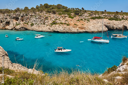 Fototapeta Naklejka Na Ścianę i Meble -  Turquoise waters in Mallorca. Pilota cove. Mediterranean coastline. Balearic islands
