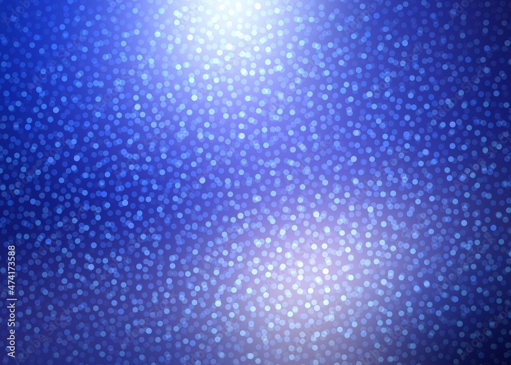 Fototapeta premium Glittering confetti on glowing deep blue background. Classical winter holidays decorative textured template.