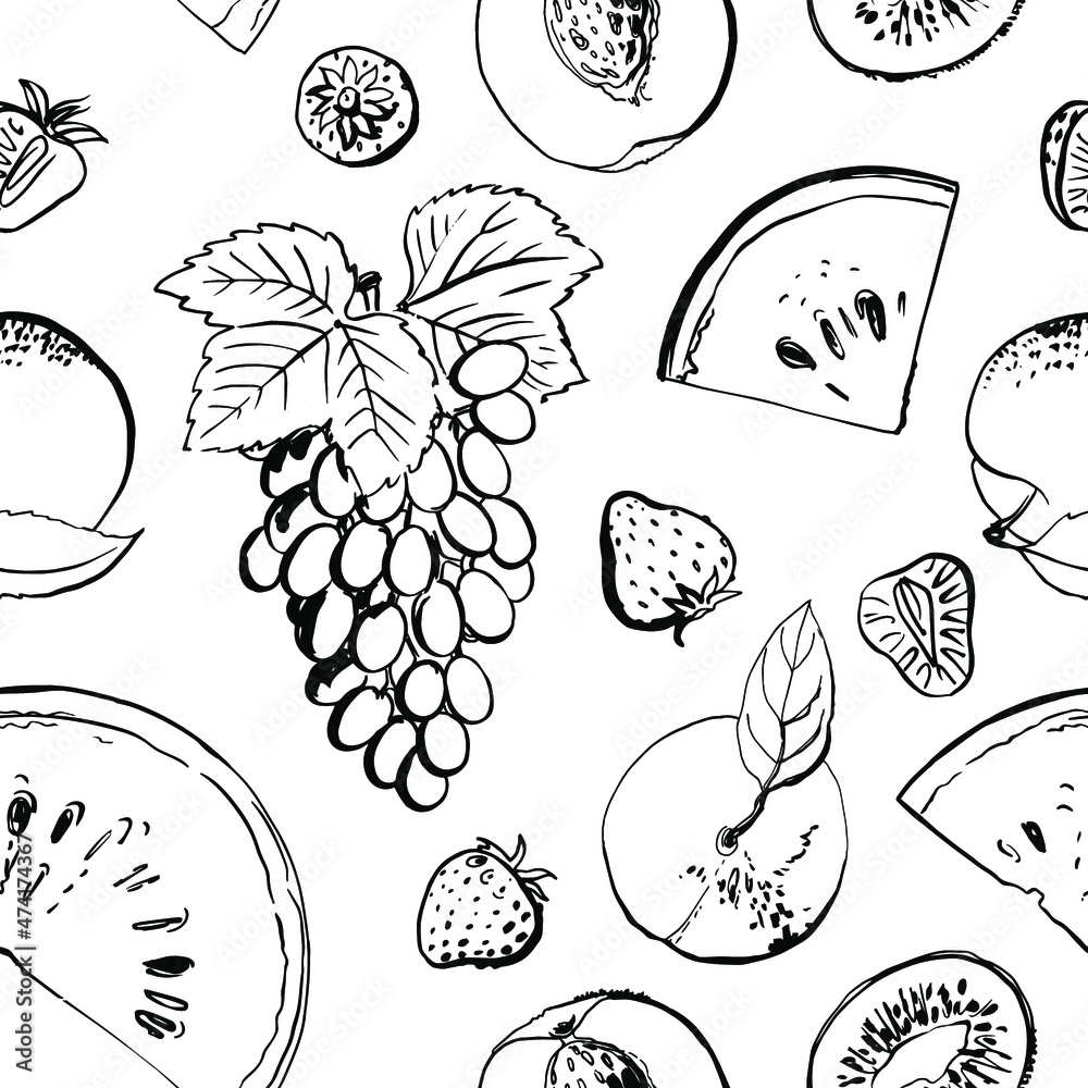 Pattern sketch food watercolor ink. Fruit on a white background. Pear, apple Pattern sketch food watercolor ink. Fruit on a white background. Pear, apple