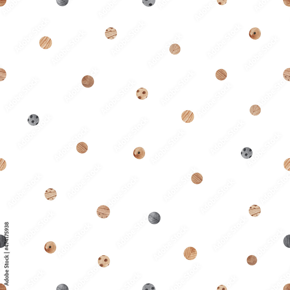 Watercolor dotted seamless minimalistic pattern. Autumn collection with Brown, grey colors on white.