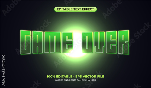 Game Over text effect. Editable text effect with a shiny green flare