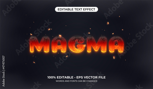 Magma text effect. Editable text with lava fluid effect, flames particle, and cracked soil texture