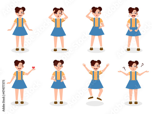 Little Girl Character Set. Kid child expression vector illustration set bundle