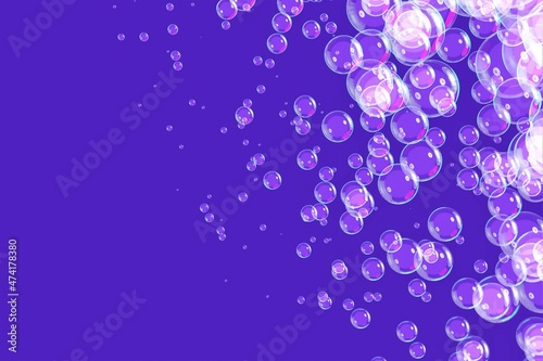 Artificial intelligence 3d render background. Abstract geometric figures template for tech company, business, covers, banners, media, illustrations. Transparent soap bubbles on purple