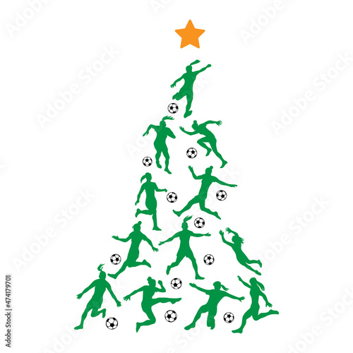 Soccer Christmas Tree. New Year Tree made of women players