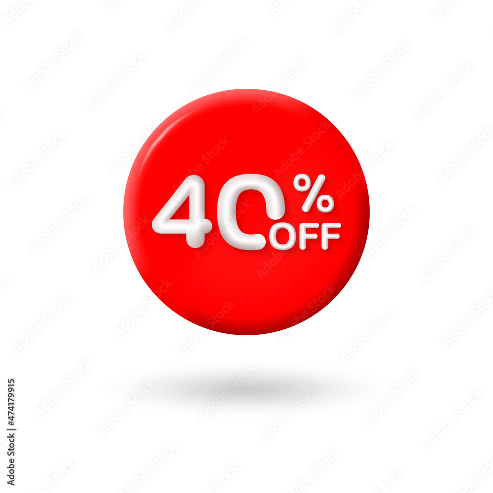 3d Sale label or icon with 40 percent price off. Circle discount badge or price tag for promo design. Vector illustration. 3d Sale label or icon with 40 percent price off. Circle discount badge or price tag for promo design. Vector illustration.