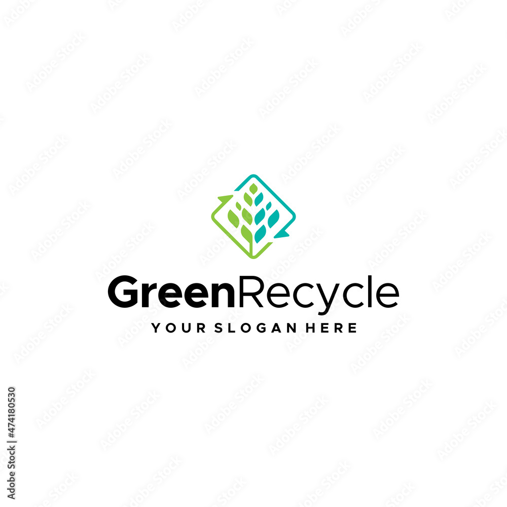 Modern colorful GREEN RECCYCLE leaves logo design