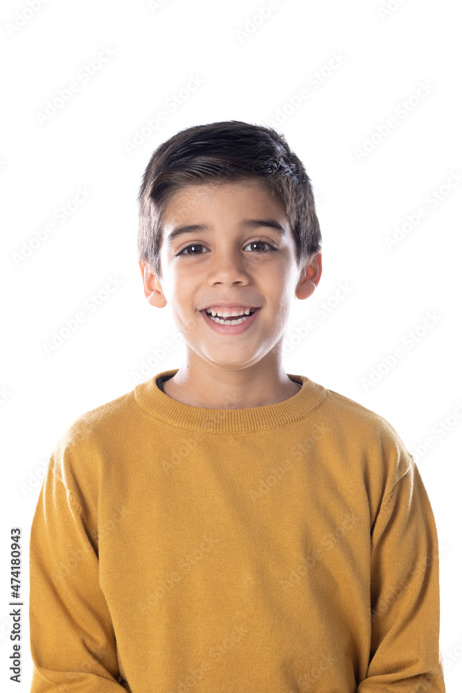 Brown child with yellow t-shirt Brown child with yellow t-shirt