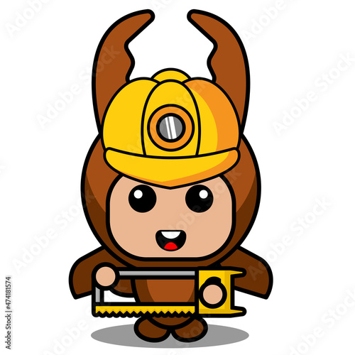 vector cartoon character cute mascot costume fighting beetle animal  holding hacksaw
