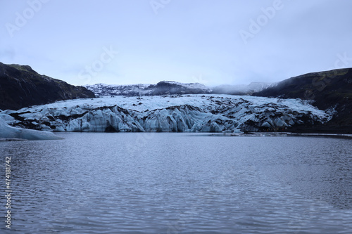 The Solheimajokull glacier in winter, Iceland photo
