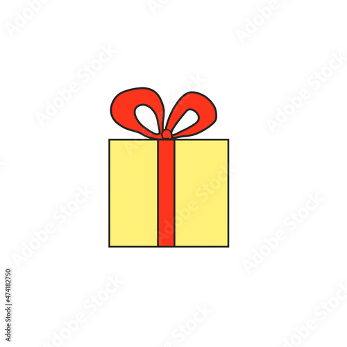 illustration. Festive gifts. Multicolored boxes with bows. yellow box with red ribbon