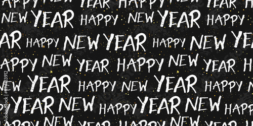 Fun hand written New Years seamless pattern for gift wrapping, textiles, banners, wallpapers. Handlettering. Vector surface design.
