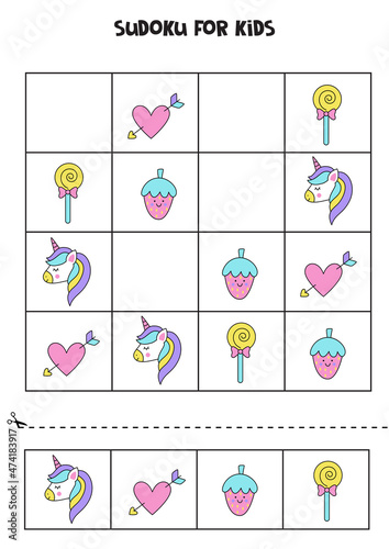 Sudoku game with unicorn elements for girls.