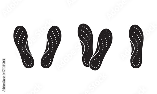 Orthopedic insoles, silhouette icons set. Black simple vector of orthotic arch support. Contour isolated pictogram on white background