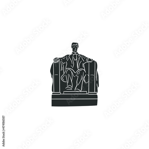 Lincoln Statue Icon Silhouette Illustration. Sculpture Marble Washington Vector Graphic Pictogram Symbol Clip Art. Doodle Sketch Black Sign.