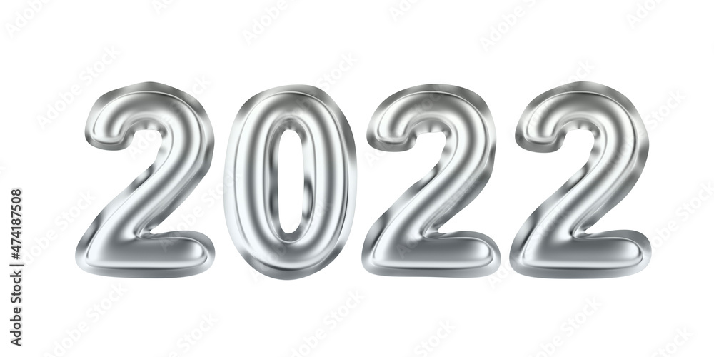 Happy New Year 2022. Concept image with silver balloons, front view. Happy New Year 2022. Concept image with silver balloons, front view.