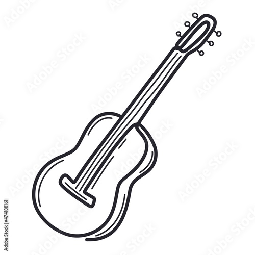 Guitar in doodle style vector isolated illustration. Stringed musical instrument hand drawn. Guitar sketch