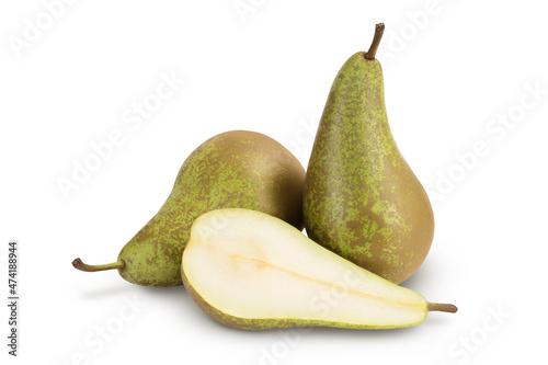 Green conference pear isolated on white background with clipping path and full depth of field photo