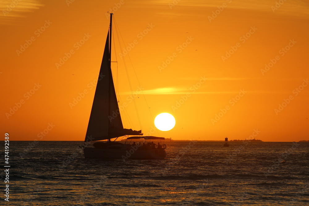 Coucher de soleil sur bateaux à Key West, Floride