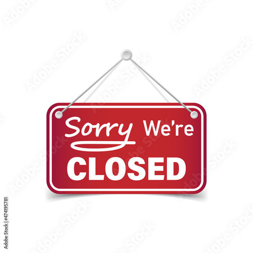 Sorry we are closed icon in flat style. Schedule on door vector illustration on white isolated background. Close sign business concept.