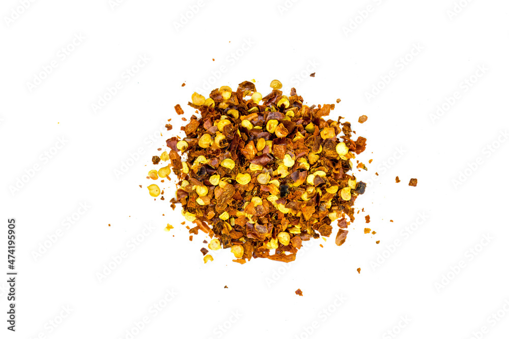 Chili spice isolated on white background top view Chili spice isolated on white background top view