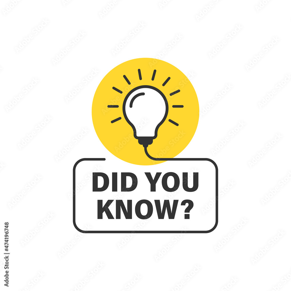 Did you know icon in flat style. Banner with frame and bulb vector illustration on white isolated background. Explanation sign business concept. Did you know icon in flat style. Banner with frame and bulb vector illustration on white isolated background. Explanation sign business concept.