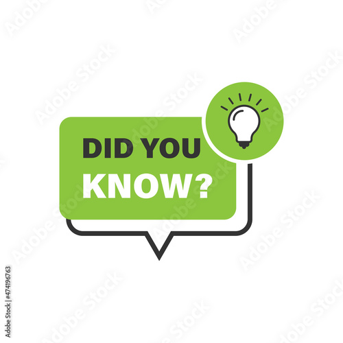 Did you know icon in flat style. Banner with frame and bulb vector illustration on white isolated background. Explanation sign business concept.
