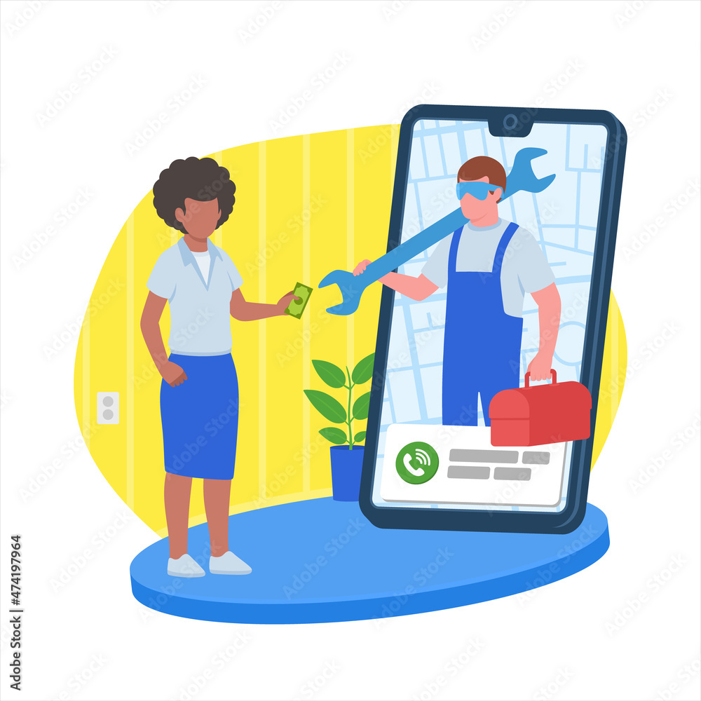 Repair online service black woman call repairman vector illustration Repair online service black woman call repairman vector illustration