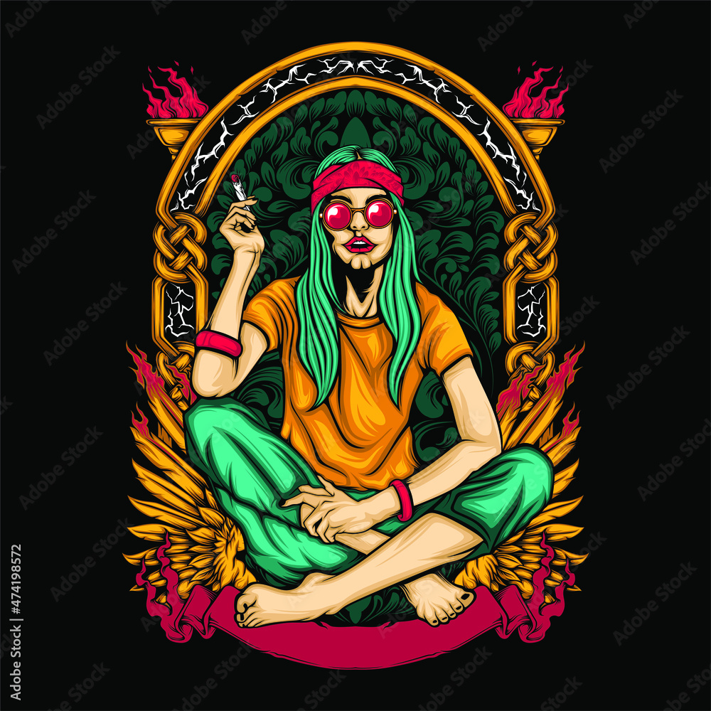 Fototapeta premium smoking hippie girl