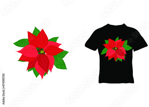 Christmas background with red poinsettias. Place for your text.