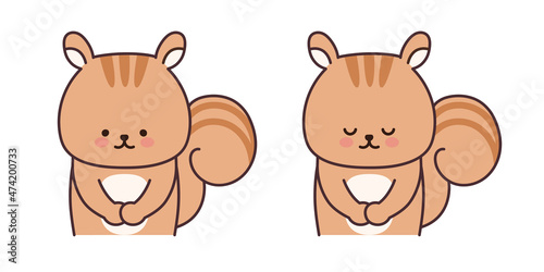 Portrait of cartoon squirrels bowing to someone. Vector illustration isolated on a white background.